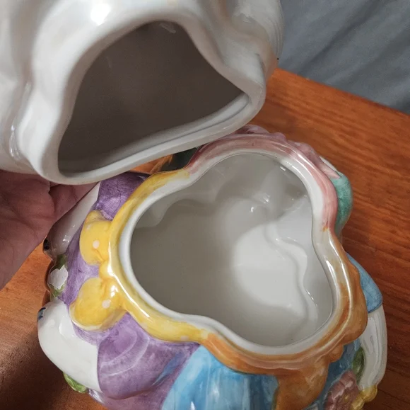 Silvestri Easter Cookie Jar Ceramic Iridescent Glaze Pastel Multicolor (FLAWED) - Picture 4 of 8